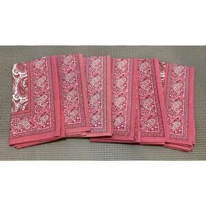 Williams Sonoma Paisley Cotton Napkins Set of 6 Pink White Green 20x20 Dinner